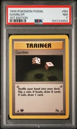 1999 POKEMON FOSSIL | 1ST EDITION GAMBLER #60 PSA 7 NM - Image 1