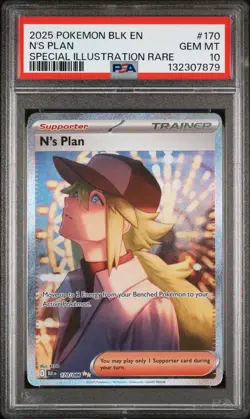 2025 POKEMON BLK EN BLACK BOLT SPECIAL ILLUSTRATION RARE #170 N'S PLAN PSA 10 - Image 1