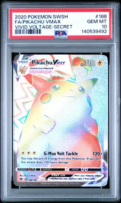 2020 POKEMON SWORD & SHIELD VIVID VOLTAGE SECRET FULL ART/PIKACHU VMAX PSA 10 - Image 1