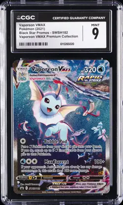 2021 POKEMON PROMO VMAX PREMIUM COLLECTION #SWSH182 VAPOREON VMAX CGC 9 - Image 1