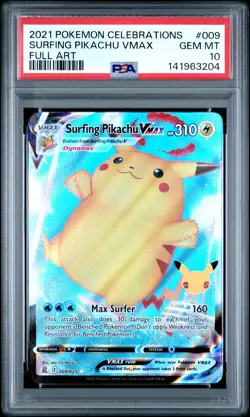 2021 POKEMON CELEBRATIONS #009 FULL ART/SURFING PIKACHU VMAX PSA 10 - Image 1