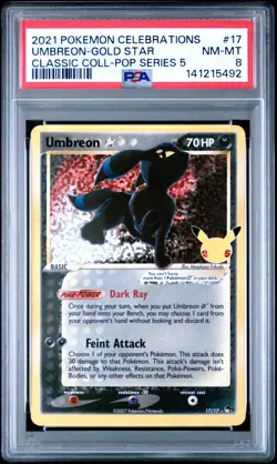 2021 POKEMON CELEBRATIONS CLASSIC COLLECTION #17 UMBREON-GOLD STAR PSA 8 - Image 1