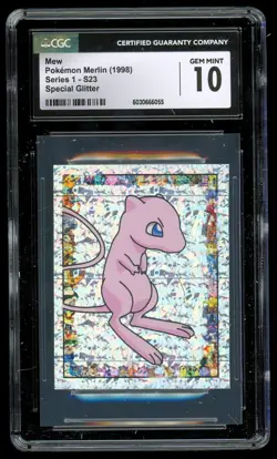 1998 Topps Pokemon Merlin Stickers SPECIAL GLITTER #S23 Mew ~ CGC 10 GEM - Image 1