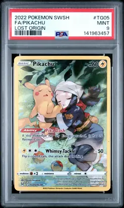 2022 POKEMON SWORD & SHIELD LOST ORIGIN #TG05 FULL ART/PIKACHU PSA 9 - Image 1