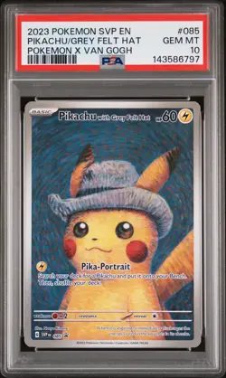 2023 POKEMON SVP EN-SV BLACK STAR PROMO #085 PIKACHU WITH GREY FELT HAT PSA 10 - Image 1