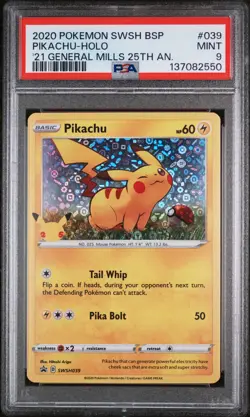 2020 POKEMON SWSH BLACK STAR PROMO #039 PIKACHU-HOLO PSA 9 - Image 1