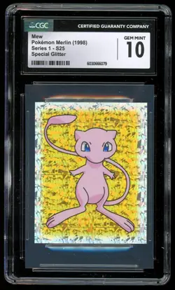 1998 Topps Pokemon Merlin Stickers SPECIAL GLITTER #S25 Mew ~ CGC 10 GEM - Image 1