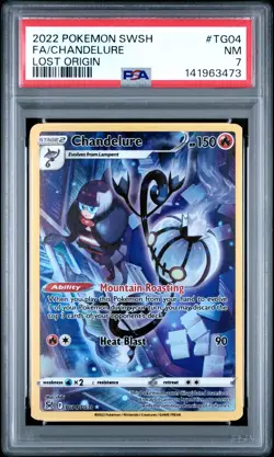 2022 POKEMON SWORD & SHIELD LOST ORIGIN #TG04 FULL ART/CHANDELURE PSA 7 - Image 1