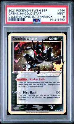 2021 POKEMON SWSH CELEBRATIONS ETB PROMO #144 GRENINJA-GOLD STAR PSA 9 - Image 1
