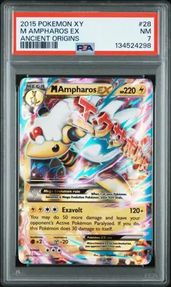 2015 Pokemon XY Ancient Origins Mega Ampharos EX 28/98 #28 PSA 7 - Image 1