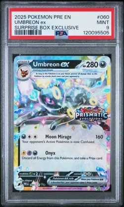 2025 POKEMON PRE EN-PRISMATIC EVOLUTIONS #060 UMBREON ex SURPRISE BOX PSA 9 - Image 1
