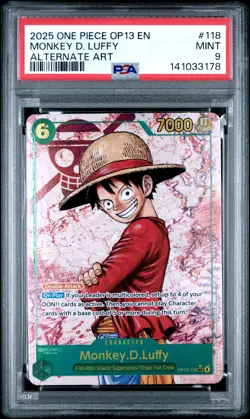 2025 ONE PIECE OP13-CARRYING ON HIS WILL ALTERNATE ART MONKEY D. LUFFY PSA 9 - Image 1