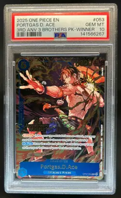 2025 One Piece 3rd Anv 3 Brothers Winner Portgas D Ace #OP07-053 PSA 10 - Image 1