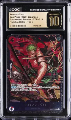 2025 ONE PIECE JAPANESE TOURNAMENT PROMOS #ST21-015 RORONOA ZORO CGC 10 PRISTINE - Image 1