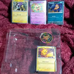 Pokemon Holo Promo Card Lot Raikou, Whimsicott, Scraggy, Pikachu 2026 Day w/coin - Image 1
