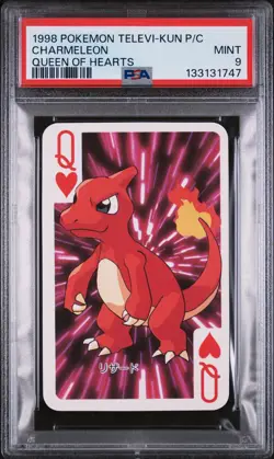 1998 POKEMON TELEVI-KUN MAGAZINE PLAYING CARDS QUEEN OF HEARTS CHARMELEON PSA 9 - Image 1