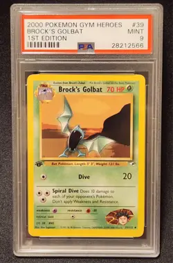 2000 Pokemon Gym Heroes 1st Edition Brock's Golbat 39/132 PSA 9 Mint Card - Image 1
