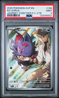2025 POKEMON SVP EN-SV POKEMON CENTER ETB BLACK STAR PROMO #189 N'S ZORUA PSA 9 - Image 3
