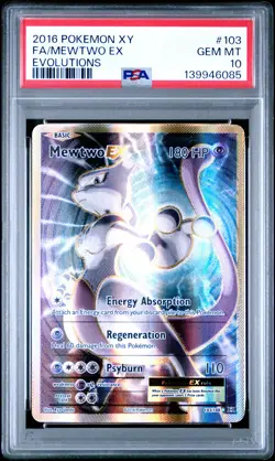 2016 POKEMON XY EVOLUTIONS #103 FULL ART/MEWTWO EX PSA 10 - Image 1