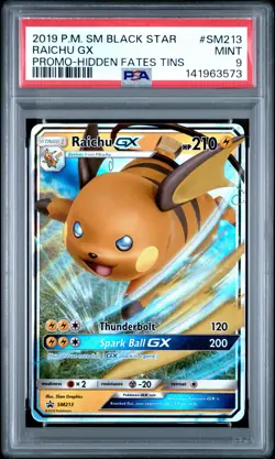 2019 POKEMON SM BLACK STAR PROMO HIDDEN FATES TINS #SM213 RAICHU GX PSA 9 - Image 1