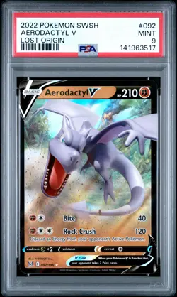 2022 POKEMON SWORD & SHIELD LOST ORIGIN #092 AERODACTYL V PSA 9 - Image 1