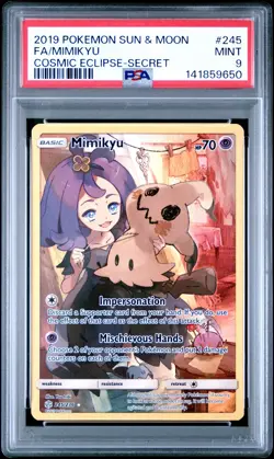 2019 POKEMON SUN & MOON COSMIC ECLIPSE SECRET #245 FULL ART/MIMIKYU PSA 9 - Image 1