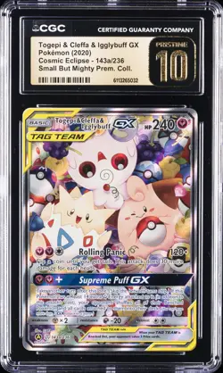 2020 POKEMON COSMIC ECLIPSE #143A TOGEPI & CLEFFA & IGGLYBUFF GX CGC 10 PRISTINE - Image 1