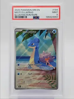 MISTY'S LAPRAS 2025 POKEMON DESTINED RIVALS ILLUSTRATION RARE Q 194 PSA 9 Q0004 - Image 1