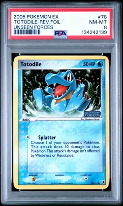 2005 POKEMON EX UNSEEN FORCES #78 TOTODILE-REVERSE FOIL PSA 8 - Image 1