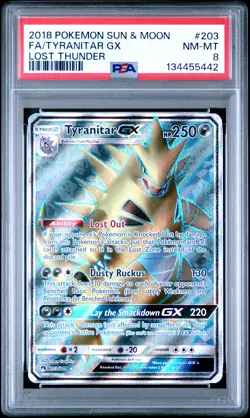 2018 POKEMON SUN & MOON LOST THUNDER #203 FULL ART/TYRANITAR GX PSA 8 - Image 1