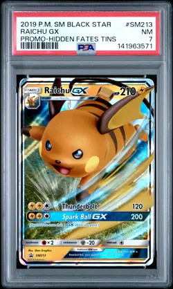 2019 POKEMON SM BLACK STAR PROMO HIDDEN FATES TINS #SM213 RAICHU GX PSA 7 - Image 1
