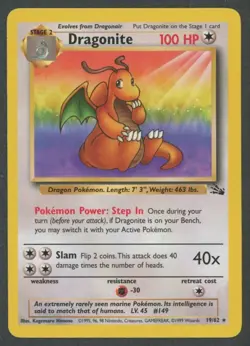 1999 Pokemon TCG Fossil Unlimited Dragonite 19/62 Rare NM Near Mint - Image 1