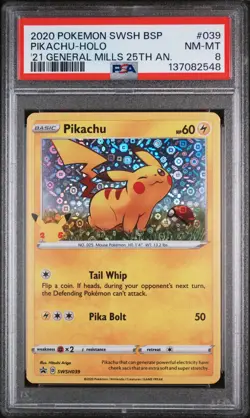 2020 POKEMON SWSH BLACK STAR PROMO #039 PIKACHU-HOLO PSA 8 - Image 1