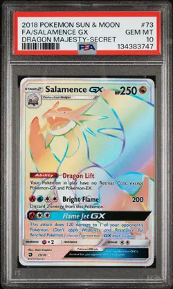2018 POKEMON SUN & MOON DRAGON MAJESTY SECRET #73 FULL ART/SALAMENCE GX PSA 10 - Image 1