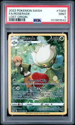 2022 POKEMON SWORD & SHIELD LOST ORIGIN #TG02 FULL ART/ROSERADE PSA 9 - Image 1
