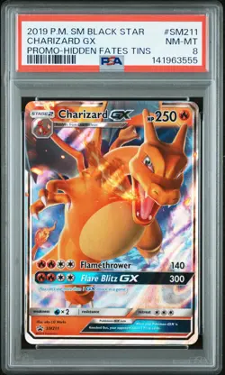 2019 POKEMON SM BLACK STAR PROMO HIDDEN FATES TINS #SM211 CHARIZARD GX PSA 8 - Image 1