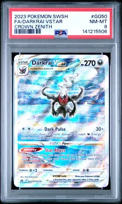 2023 POKEMON SWORD & SHIELD CROWN ZENITH #GG50 FULL ART/DARKRAI VSTAR PSA 8 - Image 1