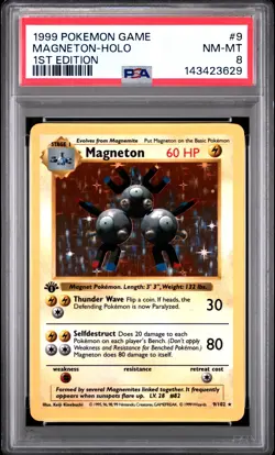 1999 POKEMON BASE SET 1ST EDITION #9 MAGNETON-HOLO PSA 8 - Image 1