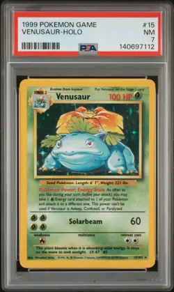1999 POKEMON BASE SET UNLIMITED #15 VENUSAUR-HOLO PSA 7 - Image 1