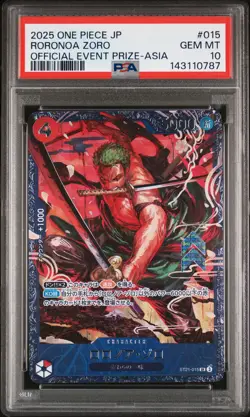 2025 ONE PIECE JPN PROMOS OFFICIAL EVENT PRIZE-ASIA #015 RORONOA ZORO PSA 10 - Image 1