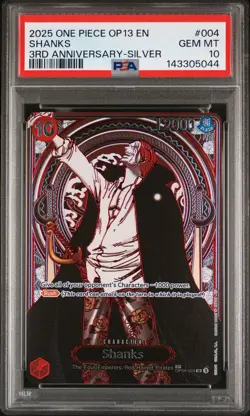 2025 ONE PIECE OP13-CARRYING ON HIS WILL 3RD ANNIV-SILVER #004 SHANKS PSA 10 - Image 1