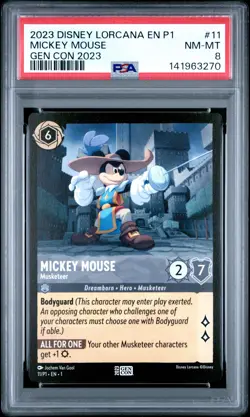 2023 DISNEY LORCANA EN P1-PROMO GEN CON 2023 #11 MICKEY MOUSE - MUSKETEER PSA 8 - Image 1