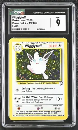 CGC 9 MINT Wigglytuff 2000 Base Set 2 19/130 Holo Pokemon Card - Image 1