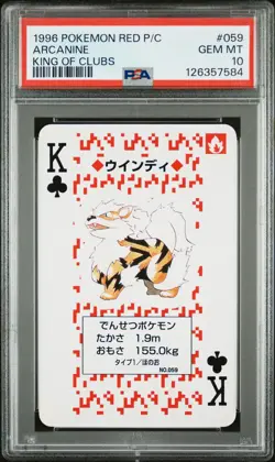 1996 POKEMON RED VERSION PLAYING CARDS KING OF CLUBS #059 ARCANINE PSA 10 - Image 1