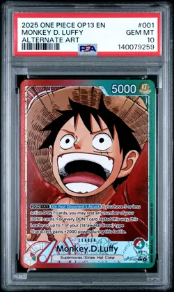 2025 ONE PIECE OP13-CARRYING ON HIS WILL ALTERNATE ART MONKEY D. LUFFY PSA 10 - Image 1