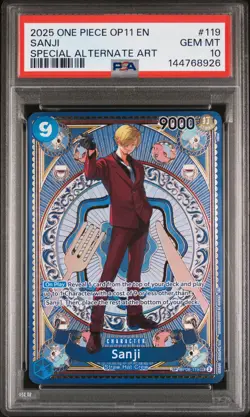 2025 ONE PIECE OP11-A FIST OF DIVINE SPEED SPECIAL ALTERNATE ART SANJI PSA 10 - Image 1