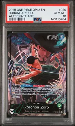 2025 ONE PIECE OP12-LEGACY OF THE MASTER ALTERNATE ART #020 RORONOA ZORO PSA 10 - Image 1