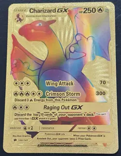 Charizard GX 150/147 Pokemon Gold Rainbow Foil Card Fan Art - Image 1