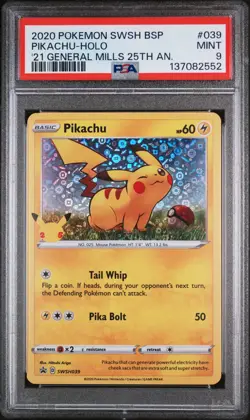 2020 POKEMON SWSH BLACK STAR PROMO #039 PIKACHU-HOLO PSA 9 - Image 1