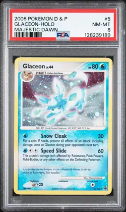 2008 POKEMON DIAMOND & PEARL MAJESTIC DAWN #5 GLACEON-HOLO PSA 8 - Image 1